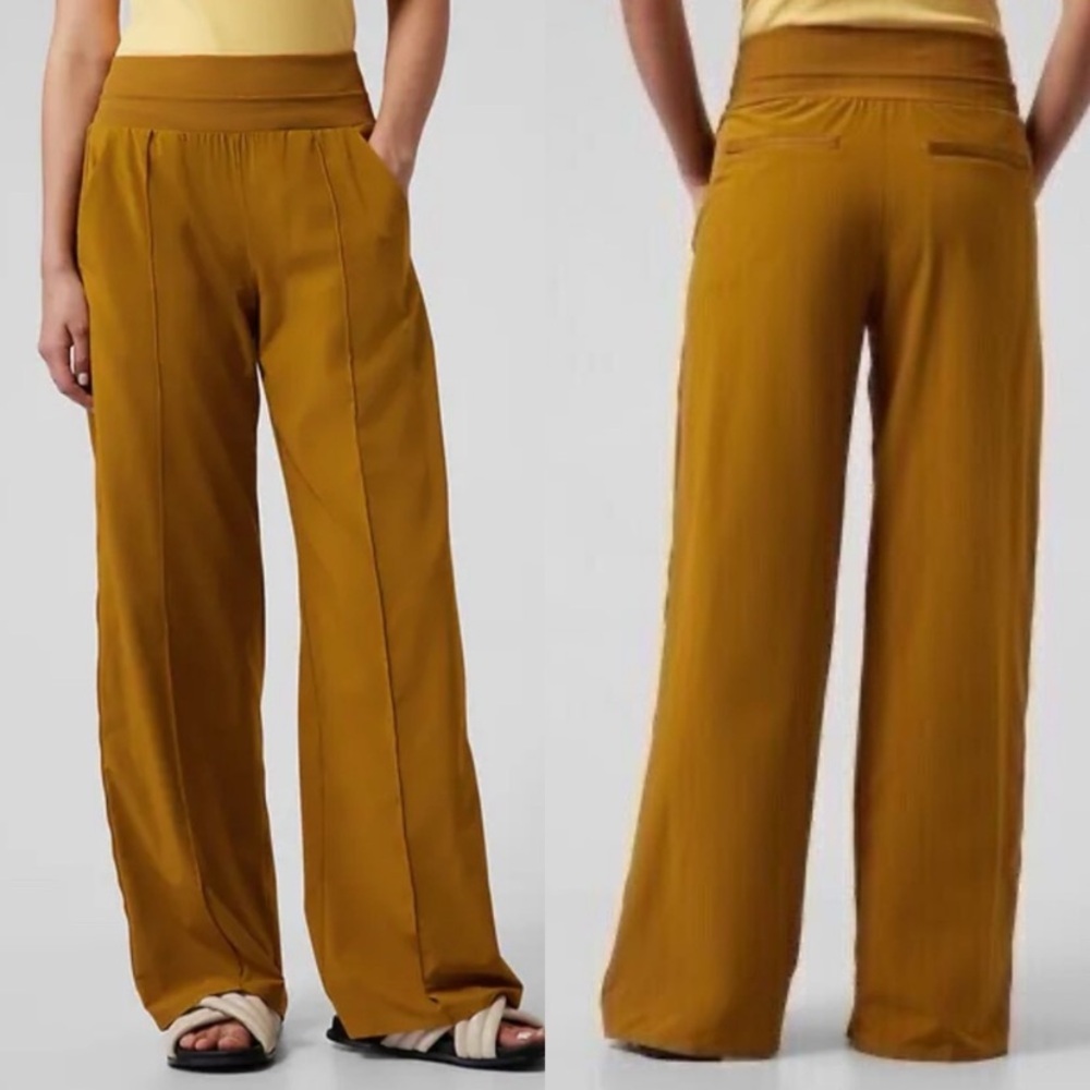 Athleta Nolita Wide Leg High Waist Pant in Brass Yellow